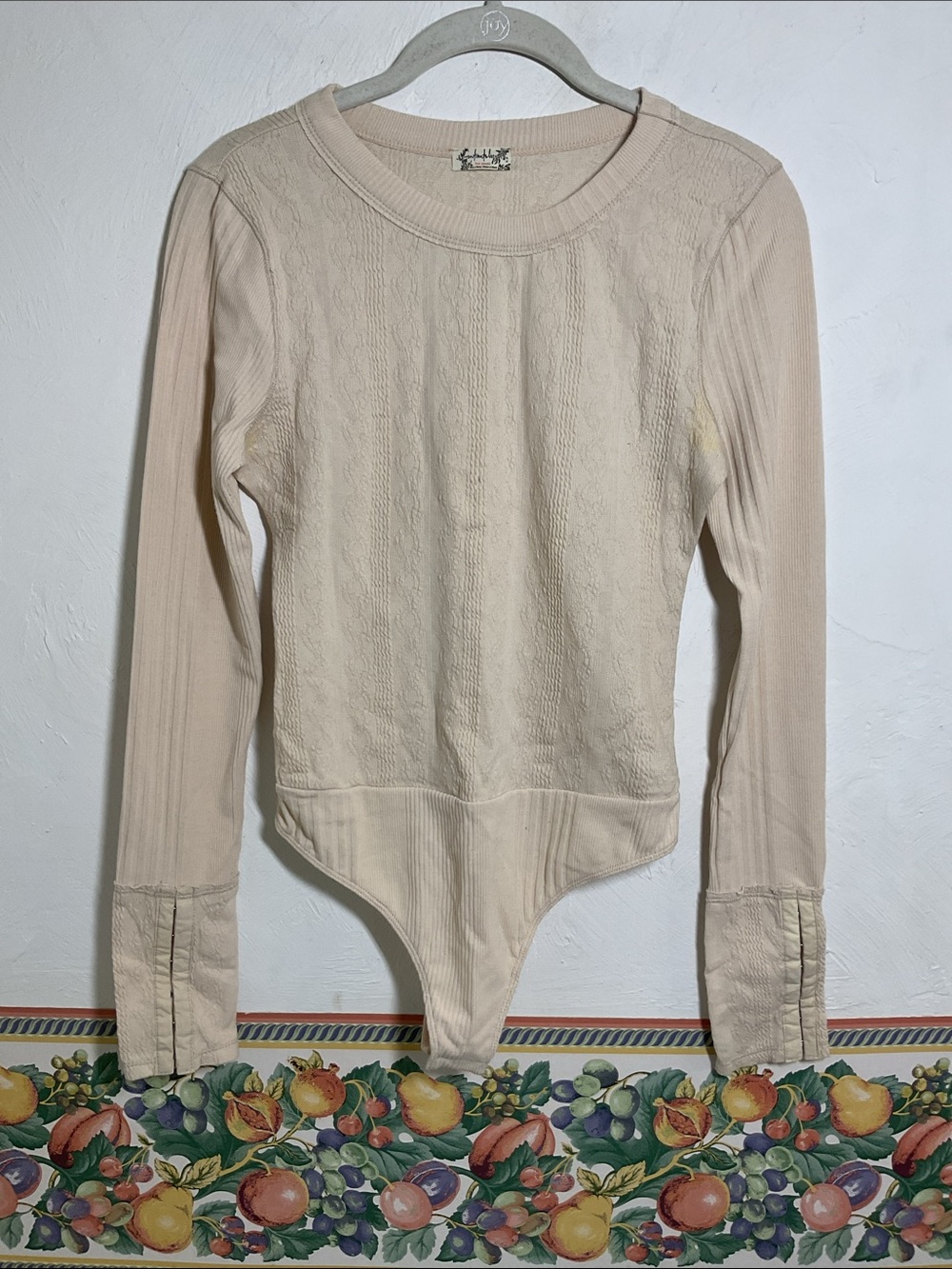 Intimately Free People Piece Of Me Bodysuit Cable Knit Hook & Eye Cuff S Ivory